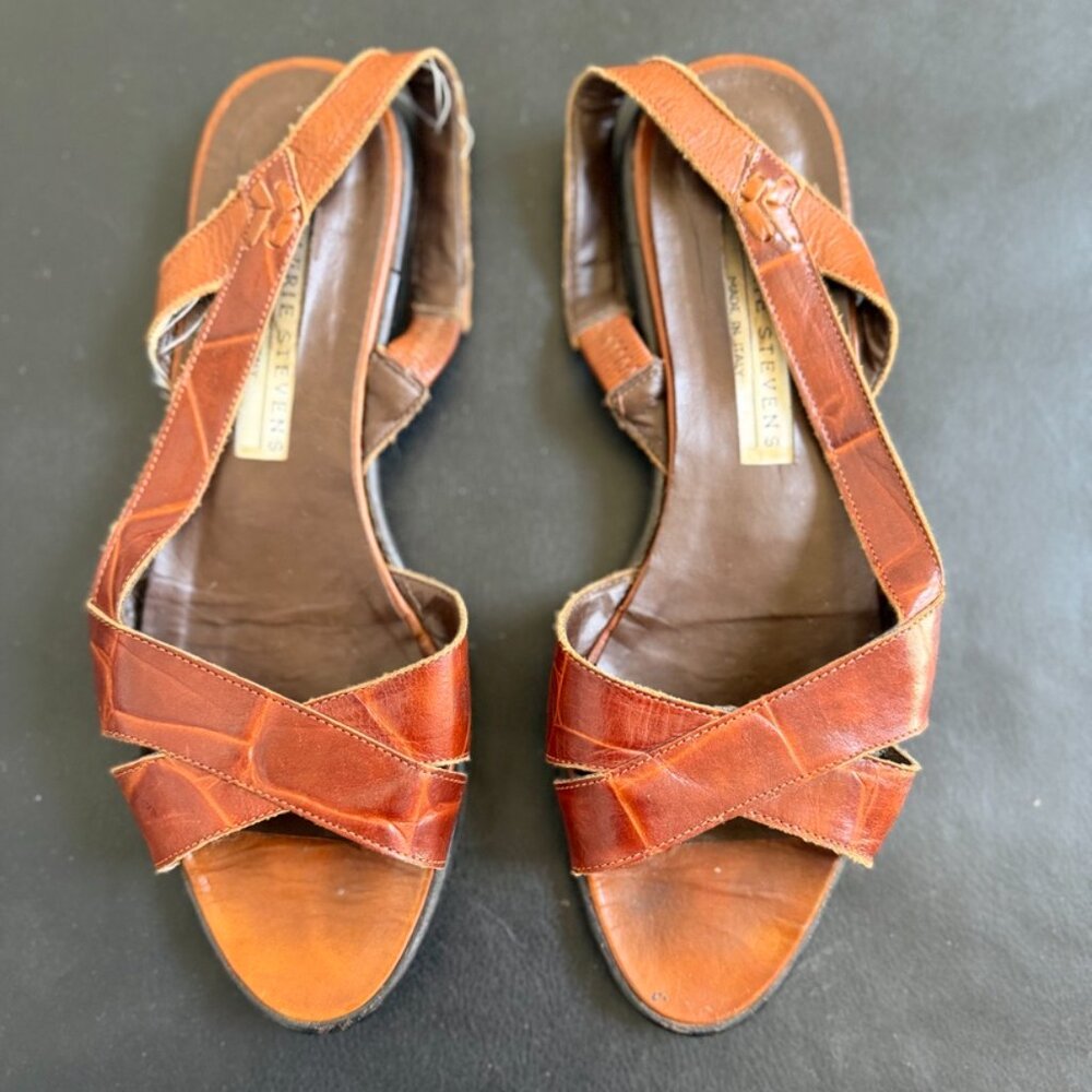 Valerie Stevens Brown Leather Criss Cross Sandals 7M Made in Italy
